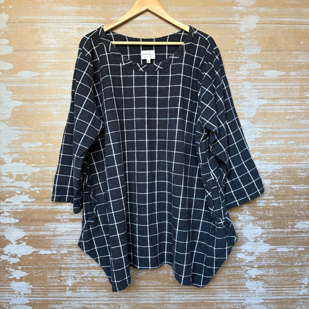 Heart’s Desire Linen Check Tunic Laggen Look Art to Wear Oversized Womens XL - Picture 1 of 4